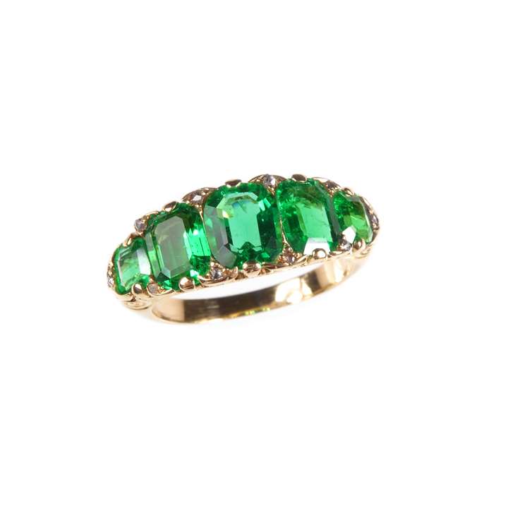 Antique graduated five stone emerald ring